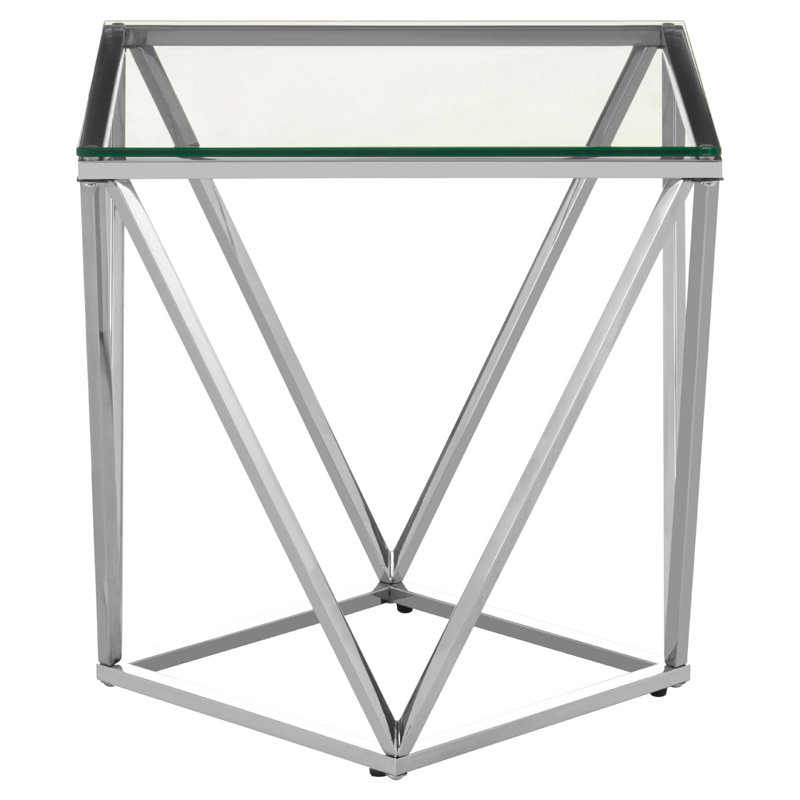 Redd Glass Top Frame End Table, Silver
