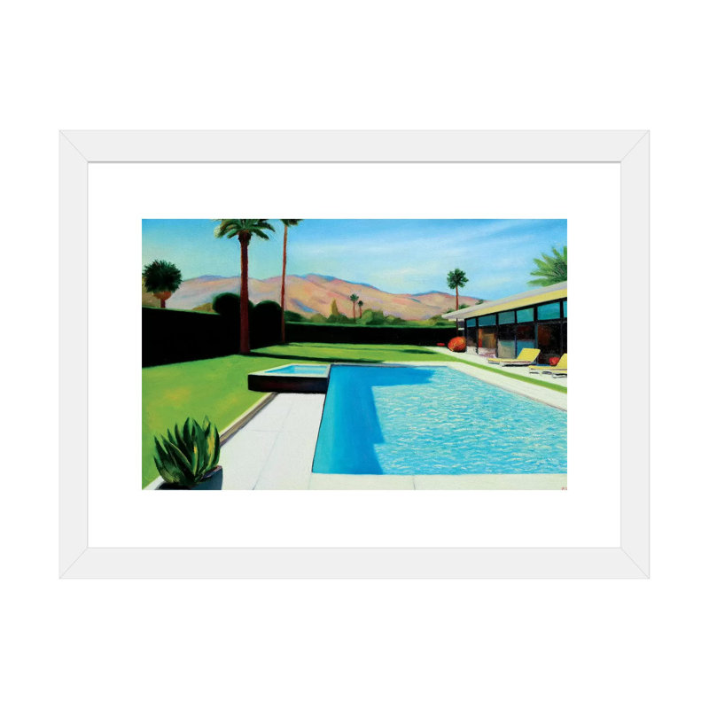 «Palm Springs London» par Ieva Baklane - impression d'art graphique, H 24 po x l 32 po x P 1 po, Papier encadré blanc