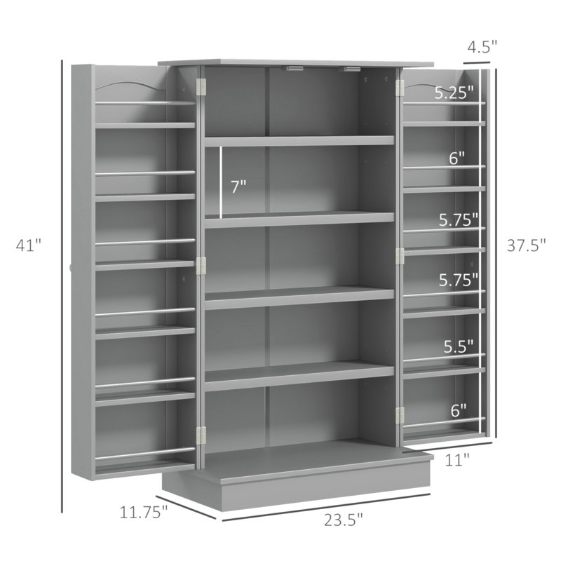 Rangement réglable à 5 niveaux, garde-manger, pour la cuisine, tablettes de porte, portes doubles, Gris