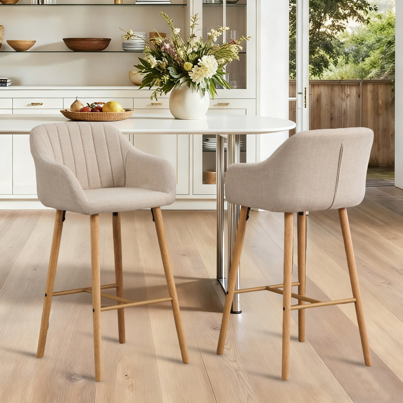 Ensemble de 2 tabourets de bar modernes avec îlot de cuisine avec dossier, accoudoirs, repose-pieds et pieds en bois massif