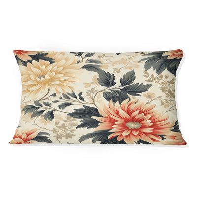 Dahlia rétro vert et beige - coussin à imprimé floral