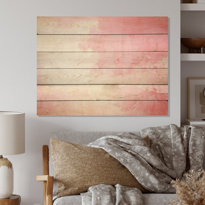 Or et rose, rivière abstraite minimale IV - Fuschia, art mural sur bois de pin naturel