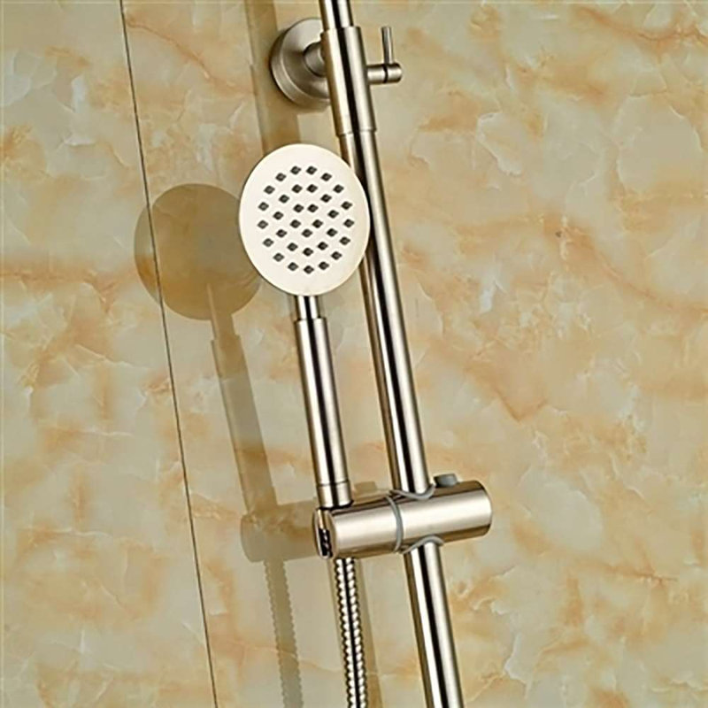 Ensemble de douche mural en nickel brossé Naples avec pomme de douche à effet pluie de 8 pouces et douchette - Fabrication en laiton massif