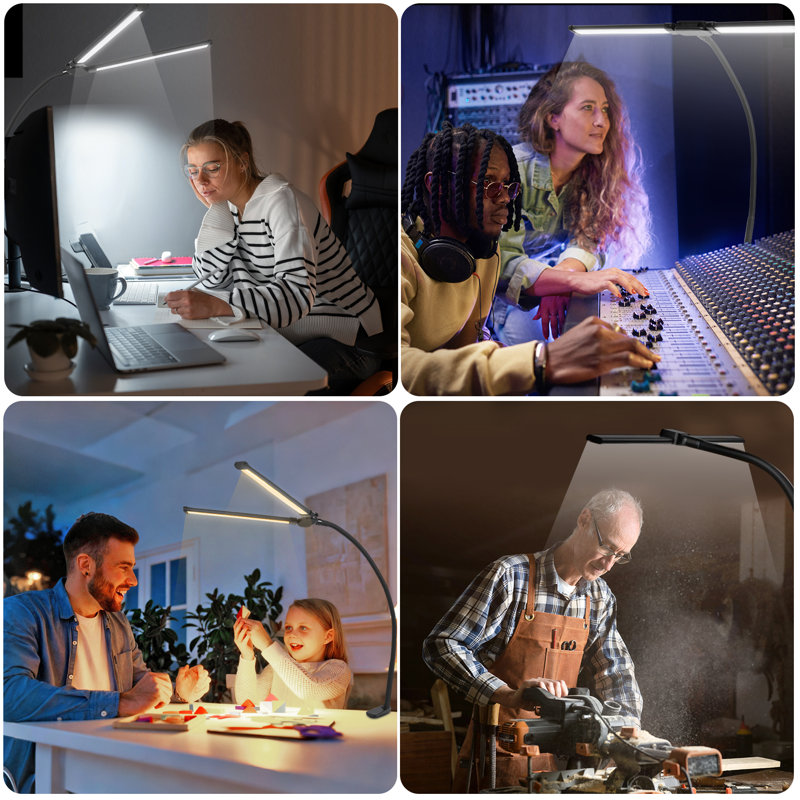 Sunway Led Desk Lamp For Office Home - Eye Caring Architect Lamp With Clamp,dual Screen Computer Monitor Gooseneck Smart Light: 24w 3 Color Flexible Adjustable Lighting Table Lamp For Study Drafting,Mother's Day Gift