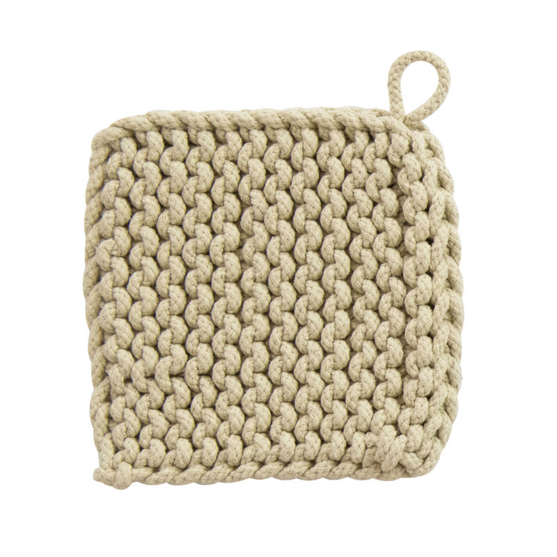Poignée carrée en coton crocheté (chacun variera), Vert / rose / brun