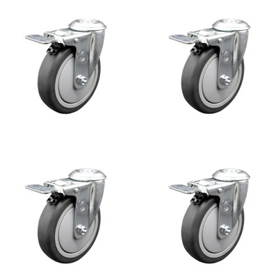 5 Inch SS Thermoplastic Rubber Swivel Bolt Hole Caster Set with Total Lock Brake