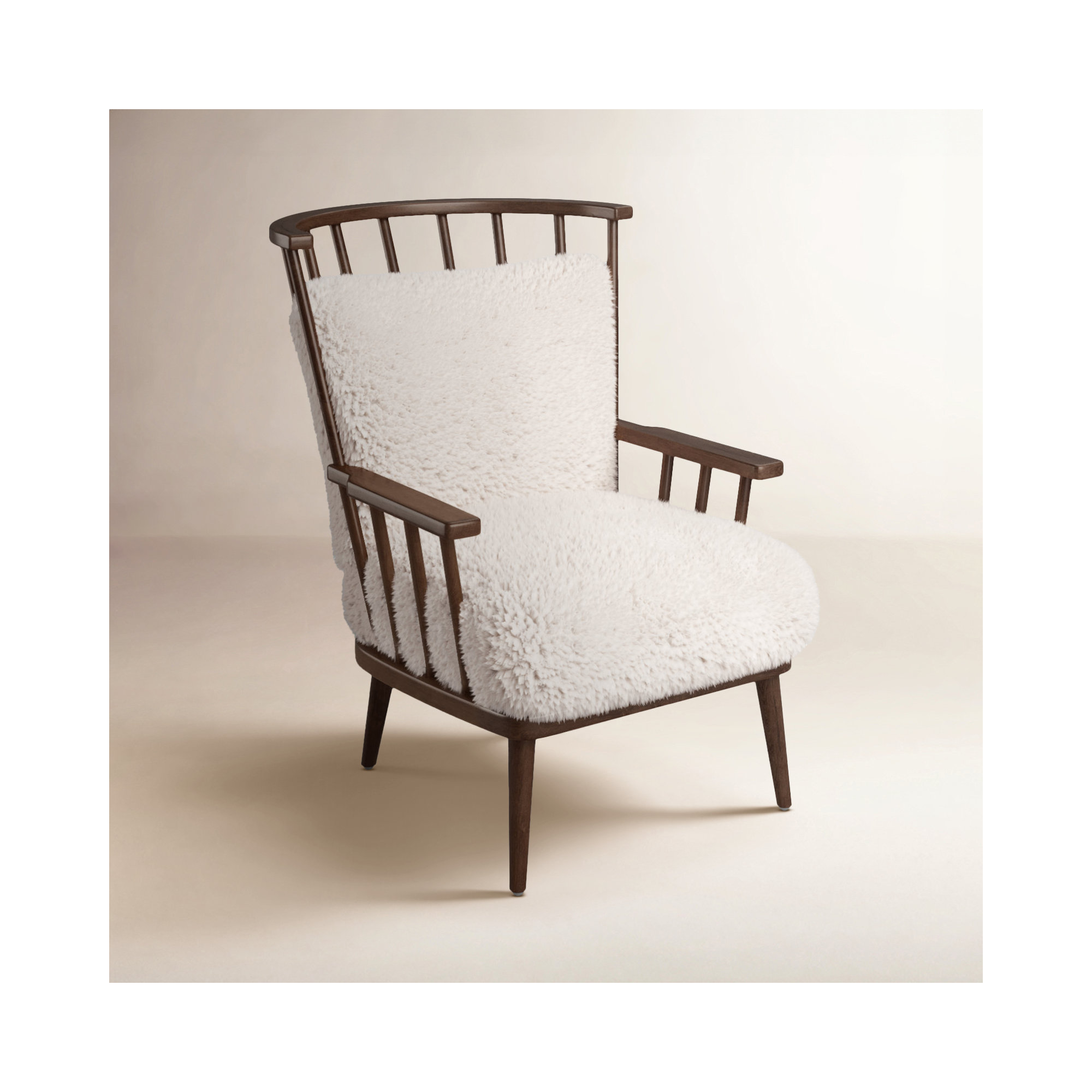 Allie Upholstered Armchair, White Faux Fur