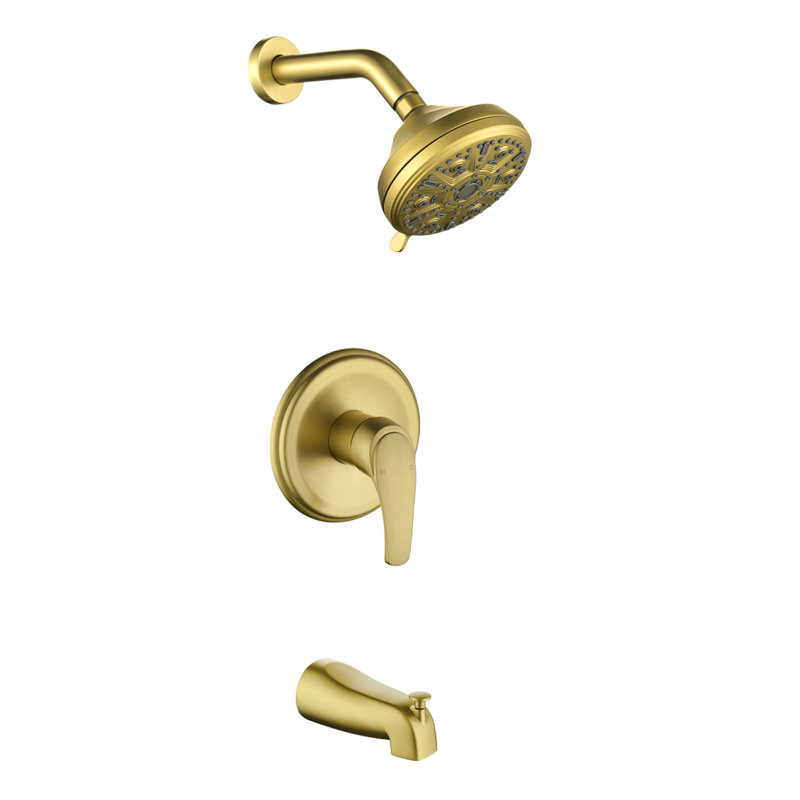 Tub & Shower Faucet with Rough in-Valve, Brushed Gold