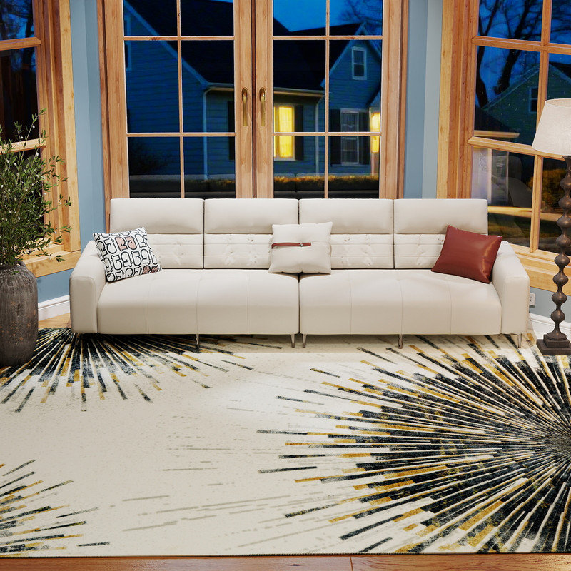 Washable Faux Wool Low Pile Abstract Print Rug Indoor&Outdoor Decor
