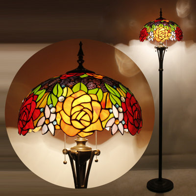 Lampe sur pied Tiffany rouge jaune rose vitrail lecture debout 16 x 16 x 70 pouces poteau antique lampe de coin décor chambre bureau