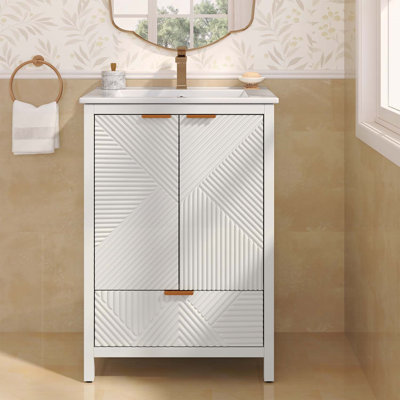 Meuble-lavabo moderne avec lavabo, trou de robinet simple, panneaux de porte texturés, tiroir