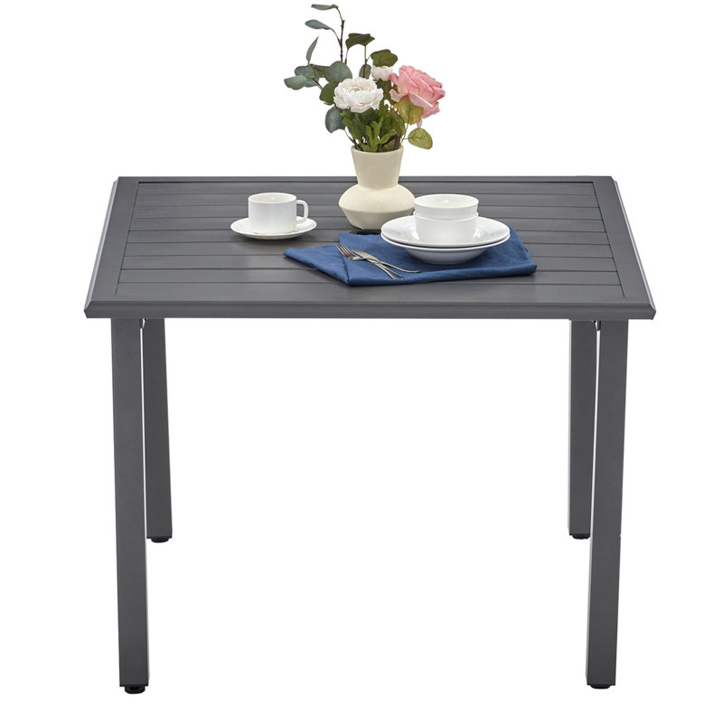 Hesson Square Metal Outdoor Dining Table With Umbrella Hole , 37.8'' in. W 37.8'' in. D, Dark Gray