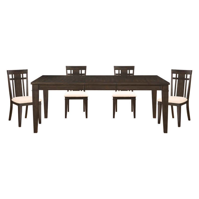Table de salle à manger extensible brun foncé 5 pièces avec 4 chaises d'appoint et siège rembourré en tissu beige