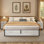 Ensemble de chambre à coucher rustique 3 pièces avec cadre de lit de rangement grand format et 2 tables de chevet, blanc rustique
