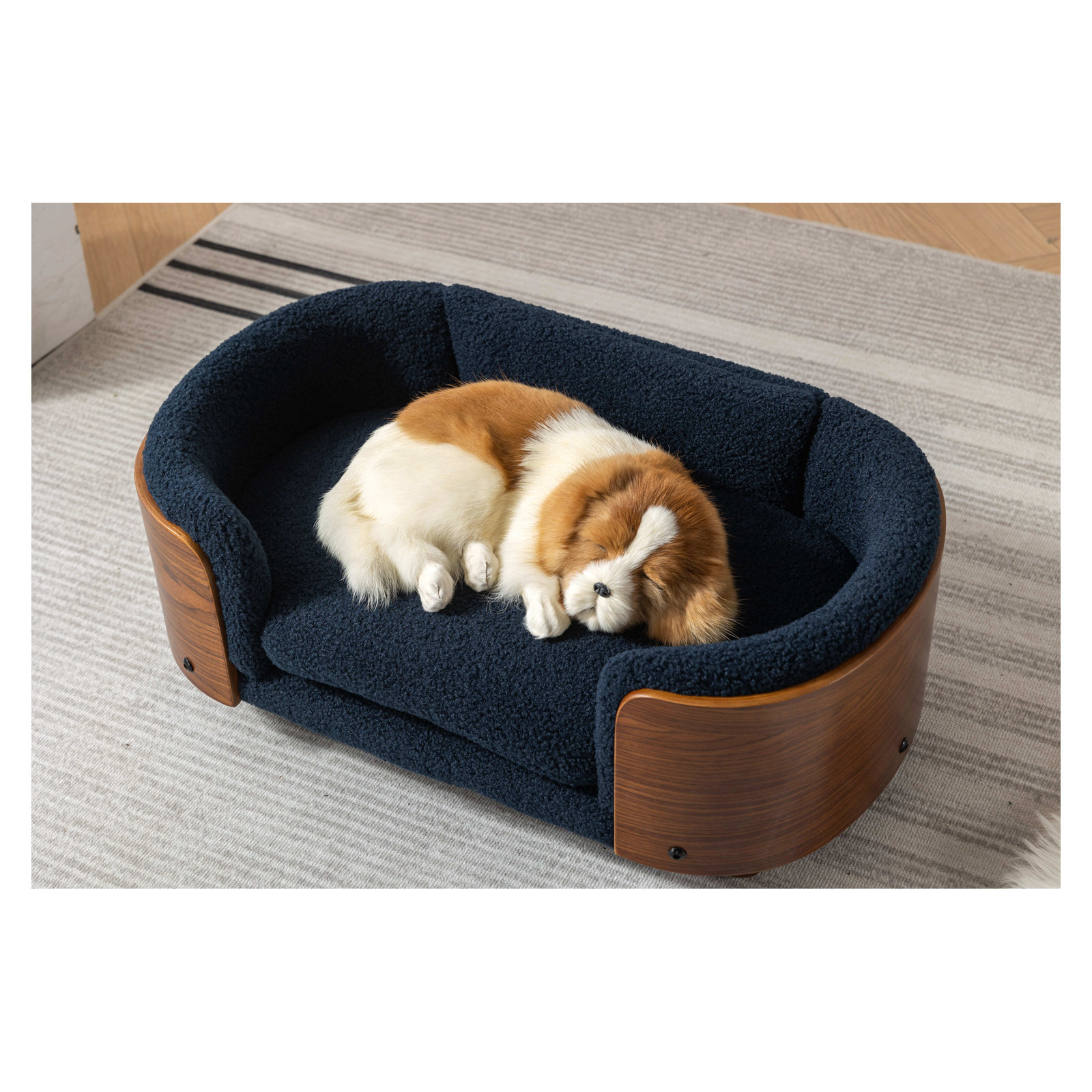 Inira Pet Bed, 30.7" W x 20.08" D x 9.85" H, Dark Blue/Brown
