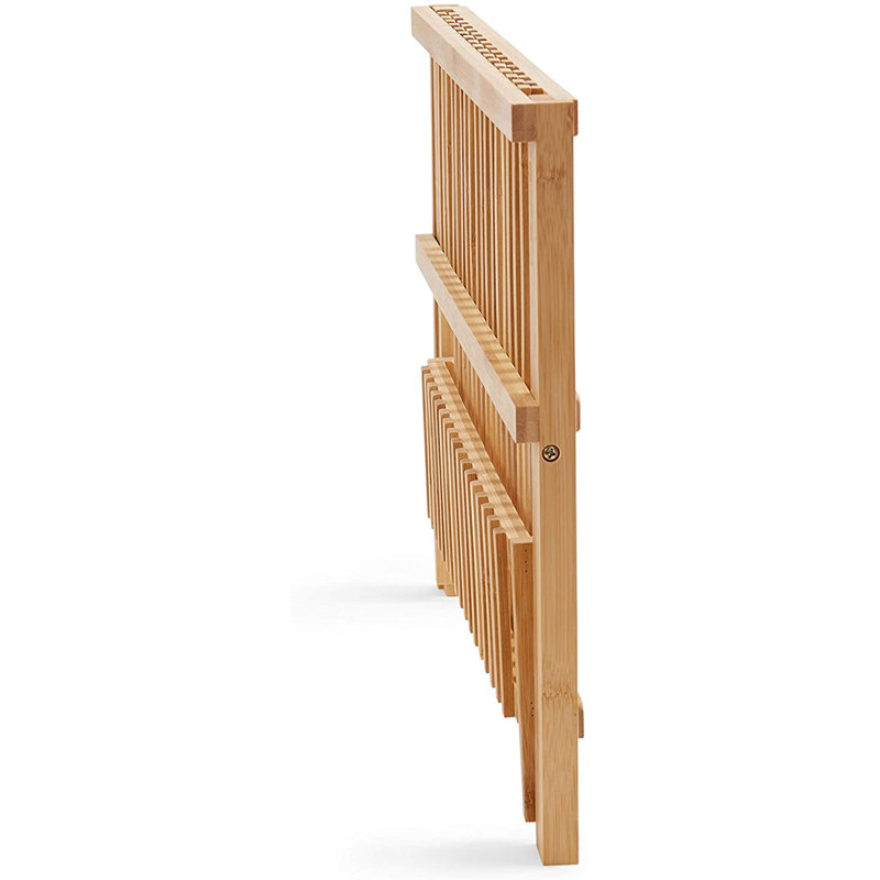Natural Bamboo Foldable Dish Drying Rack with Two Tiers