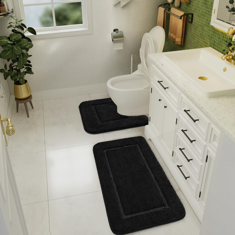 2 Piece Set Rectangle/u-shaped Bath Mat , Black