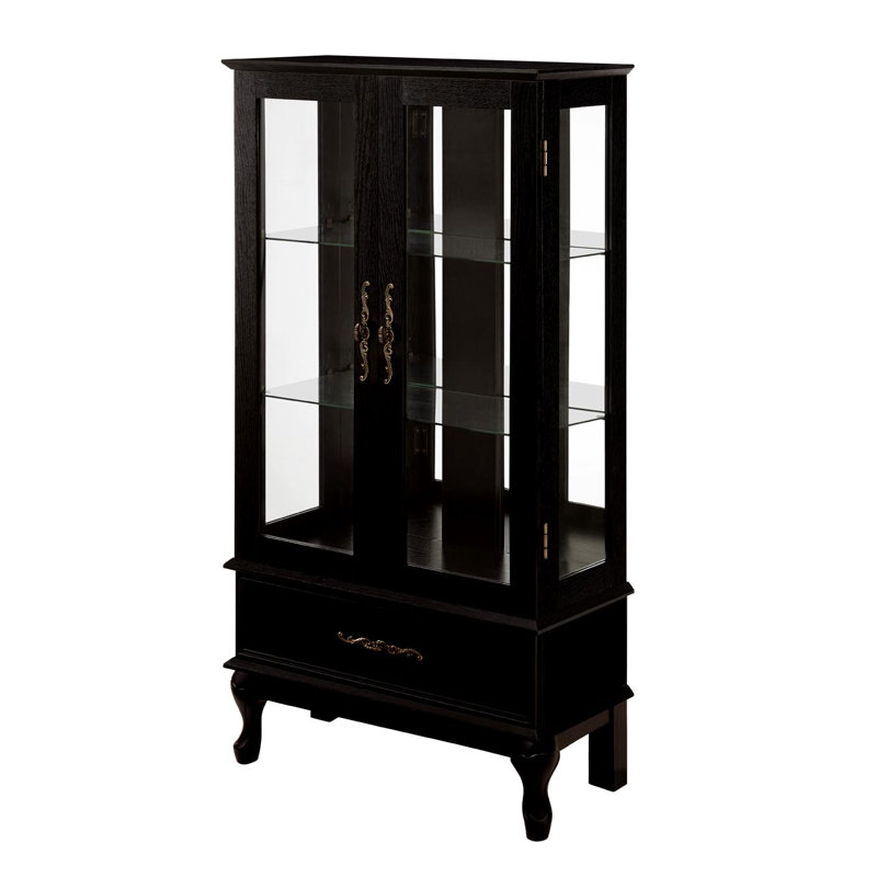 Vitrine lumineuse avec portes vitrées et tablettes réglables Vitrine vitrée 2 portes avec lumières DEL Finition et tiroir noir pour la décoration intérieure et le rangement
