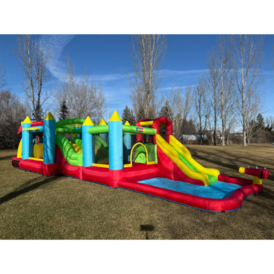 Adam 106.2"Wx283"D Mega Dual Bounce House Water Slide Combo, Bouncy House For Kids 3-12 With Extra-Wide Slide & Basketball Hoop, Obstacle Course, Kids Inflatable Water Park Jumping House