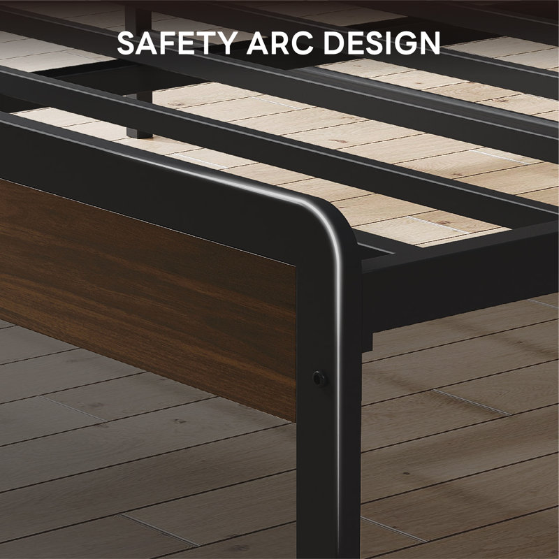 Full Bed Frame with Headboard, Walnut Wood Finish, Strong Metal Supports, Sturdy, Noise-Free, No Box Spring Needed, Full