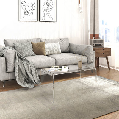 21" Long Rectangle All Acrylic 15mm Thick Waterfall Coffee Table, Clear by Wrought Studio