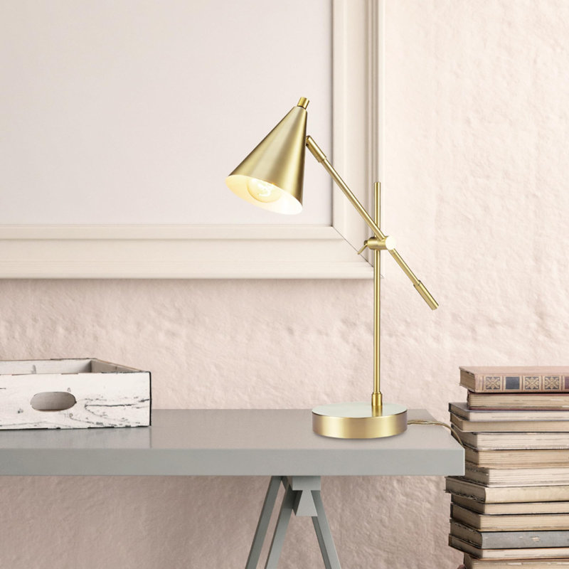 18" Table Lamp, Height Adjustable, Counterbalanced Arm, Rotary Switch On Lampshade