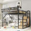 Grand lit mezzanine avec escalier, grand lit mezzanine en métal avec tablettes de rangement, lit mezzanine haut avec garde-robe pour enfants, adolescents, adultes