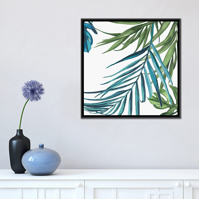 « palm leaves iii », impression sur toile, H 18 po x l 18 po x P 1,5 po, Toile avec cadre noir, Pas de tapis