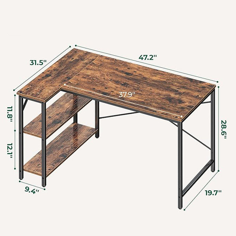 47 Inches L Shaped Desk, Computer Desk with Reversible Storage Shelves, Writing Desk Study Desk with Metal Frame, Rustic Brown