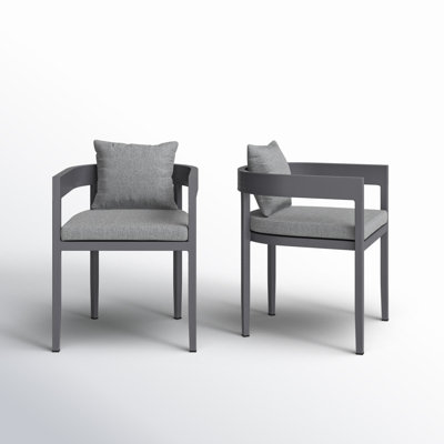 Jovista Ceion Modern Outdoor Patio Dining Chairs with Arms in Aluminum with Gray Fabric Cushions