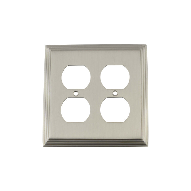 Deco 2-Gang Duplex Outlet Wall Plate, Satin Nickel
