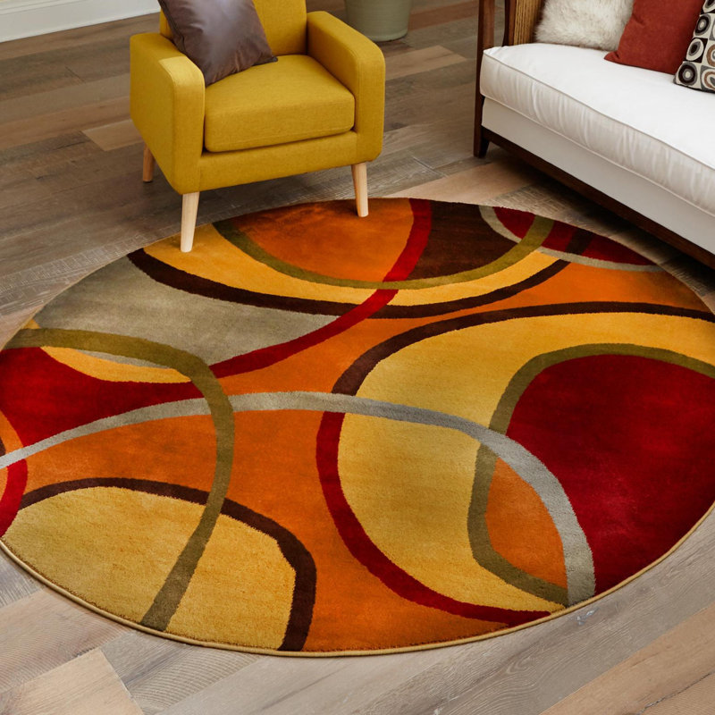 Cafe Performance Brown/Red/Gray Rug, Round 7'
