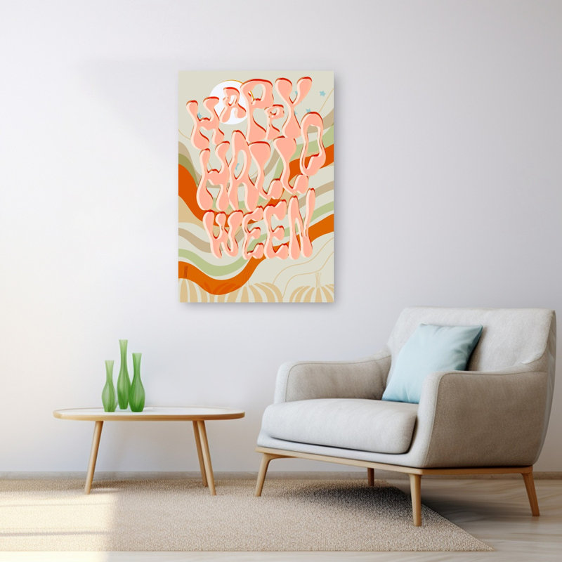 Affiche murale groovy joyeuse Halloween rétro abstraite paysage d'automne, H 48 po x l 32 po