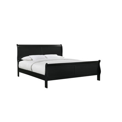 Lit double en bois massif de style brun noir avec rails de tiroir en métal et glissières de fond pour la chambre à coucher