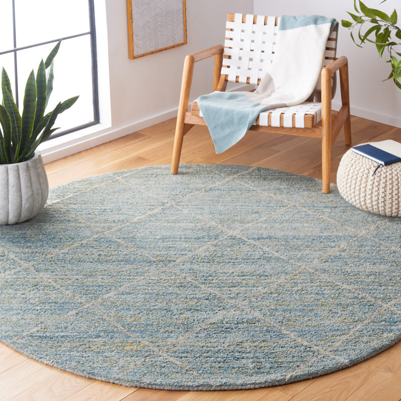 Moniz Hand Tufted Wool Geometric Rug, Round 6'