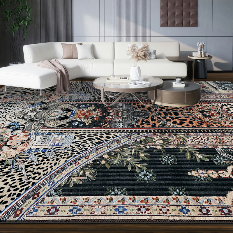 High-Quality Hand-Knotted Black And Multi Area Rug, Rectangle 9' x 12'