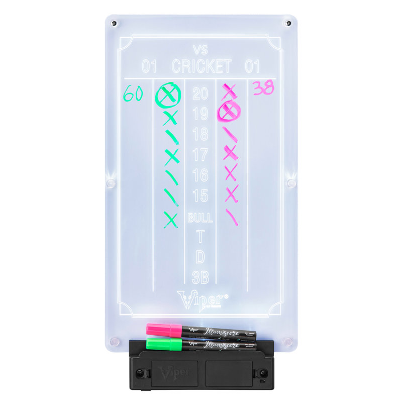 Illuminated Rectangular Dart Scoreboard with Grease Pencils