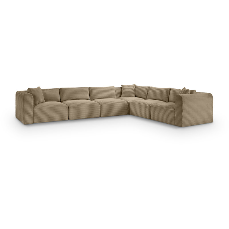 Canapé modulaire en L Carmean Performance, Velours côtelé texturé taupe, 3 sans accoudoirs, 3 en coin