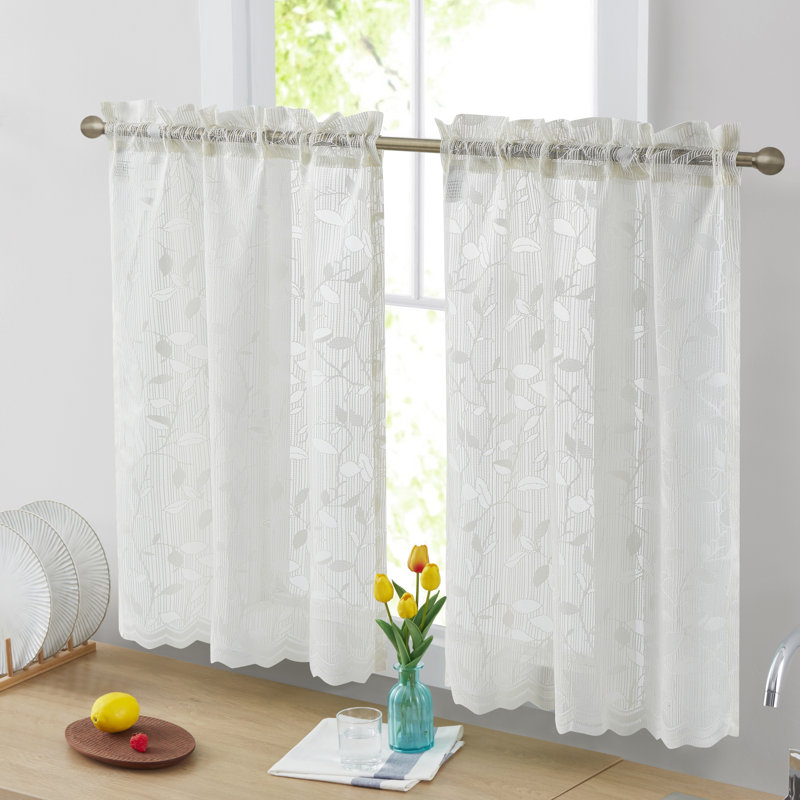 Geake Floral Cafe Tiers 60" Kitchen Curtain, Ivory