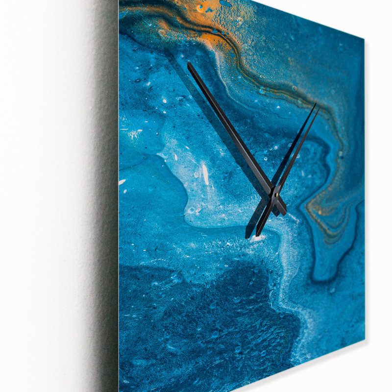 Horloge murale abstraite avec composition abstraite en marbre bleu II, Petit