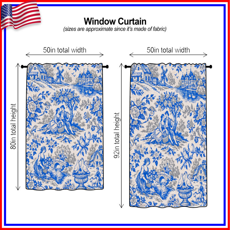Rideaux de fenêtre Blue Toile, 50" x 92" - 1 Panel, Sheer