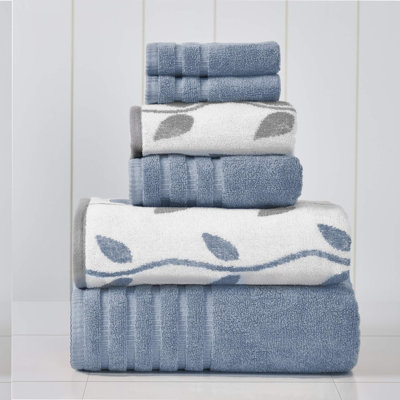 UltraSoft 6-Piece 500GSM Combed Cotton Towel Set - Blue Vines Jacquard