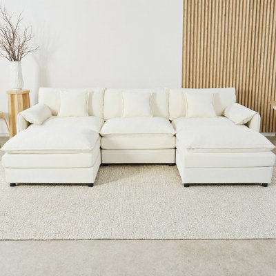 Canapé modulaire en forme de U avec 2 repose-pieds, canapé-lit surdimensionné à 5 places pour le salon, revêtement en chenille de qualité supérieure et confort mi-ferme