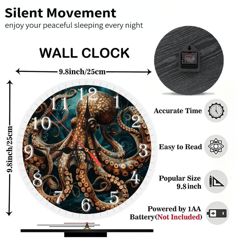 Horloge murale en bois 10 po, mouvement silencieux, à piles (piles AA non incluses), décor artistique, parfait pour les décorations