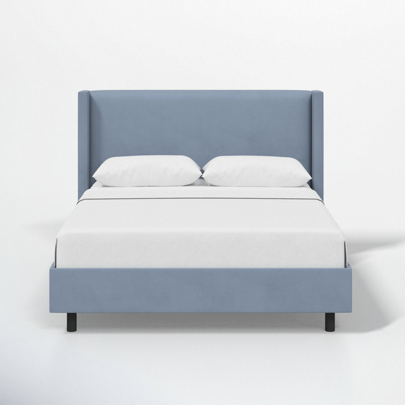 Hanson Upholstered Wingback Platform Bed, King, Classic Ocean Velvet