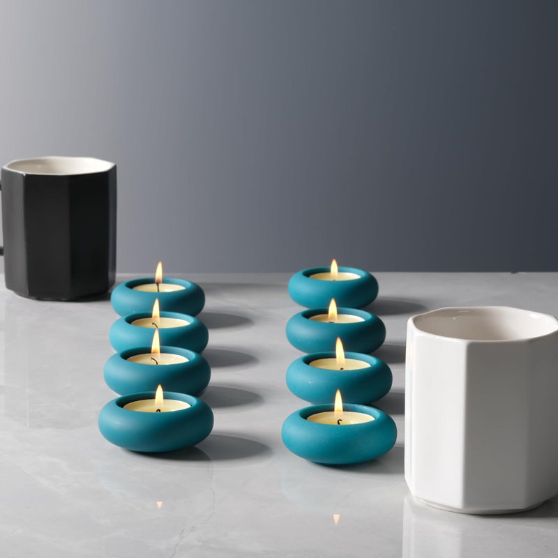 Peacock Blue Handmade Pebble Tealight Candle Holders Set Of 8