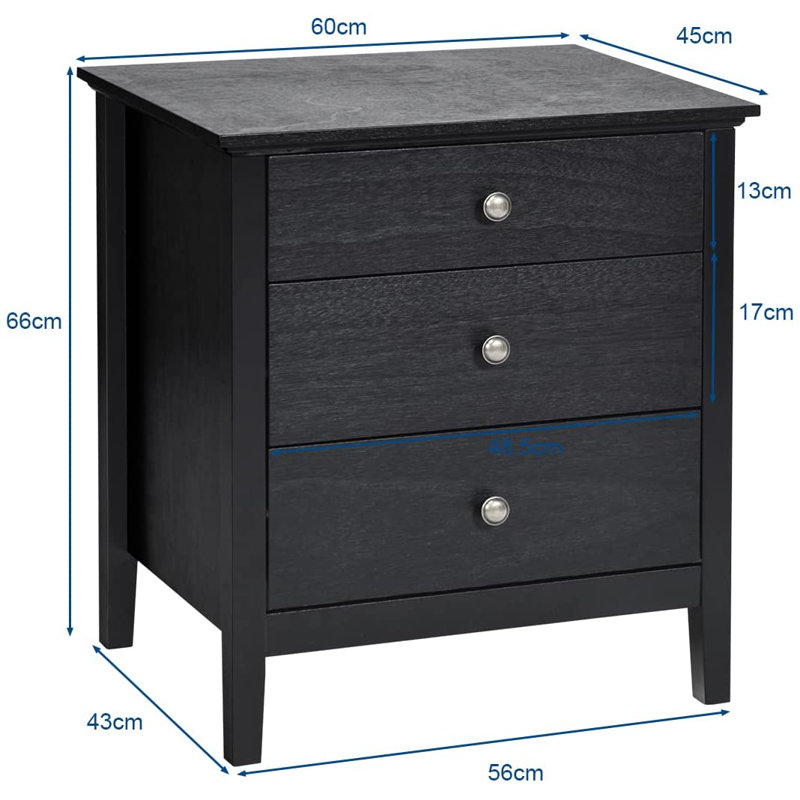 Abdulsalam 60cm W Bedside Table, Black