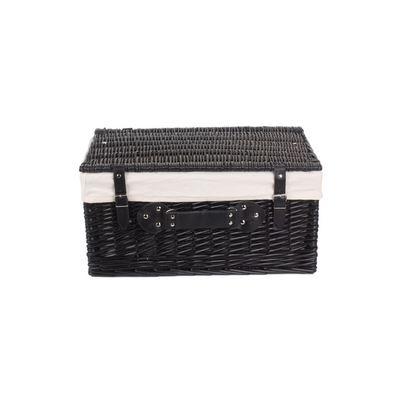 Wicker Hamper Basket with Lining, Black/White, 25cm H x 51cm W x 35cm D
