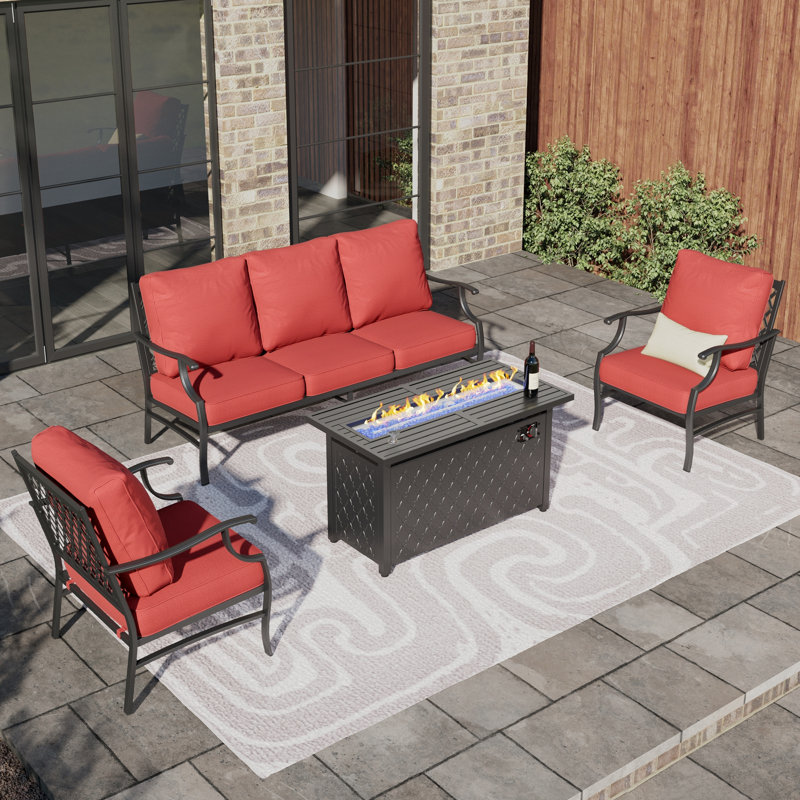 Asfand Outdoor Patio Conversation Furniture Set, Red