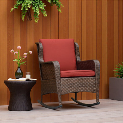 Chaise berçante de patio en osier, balancelle d'extérieur en rotin de PE avec coussins moelleux, style classique pour jardin, patio, pelouse